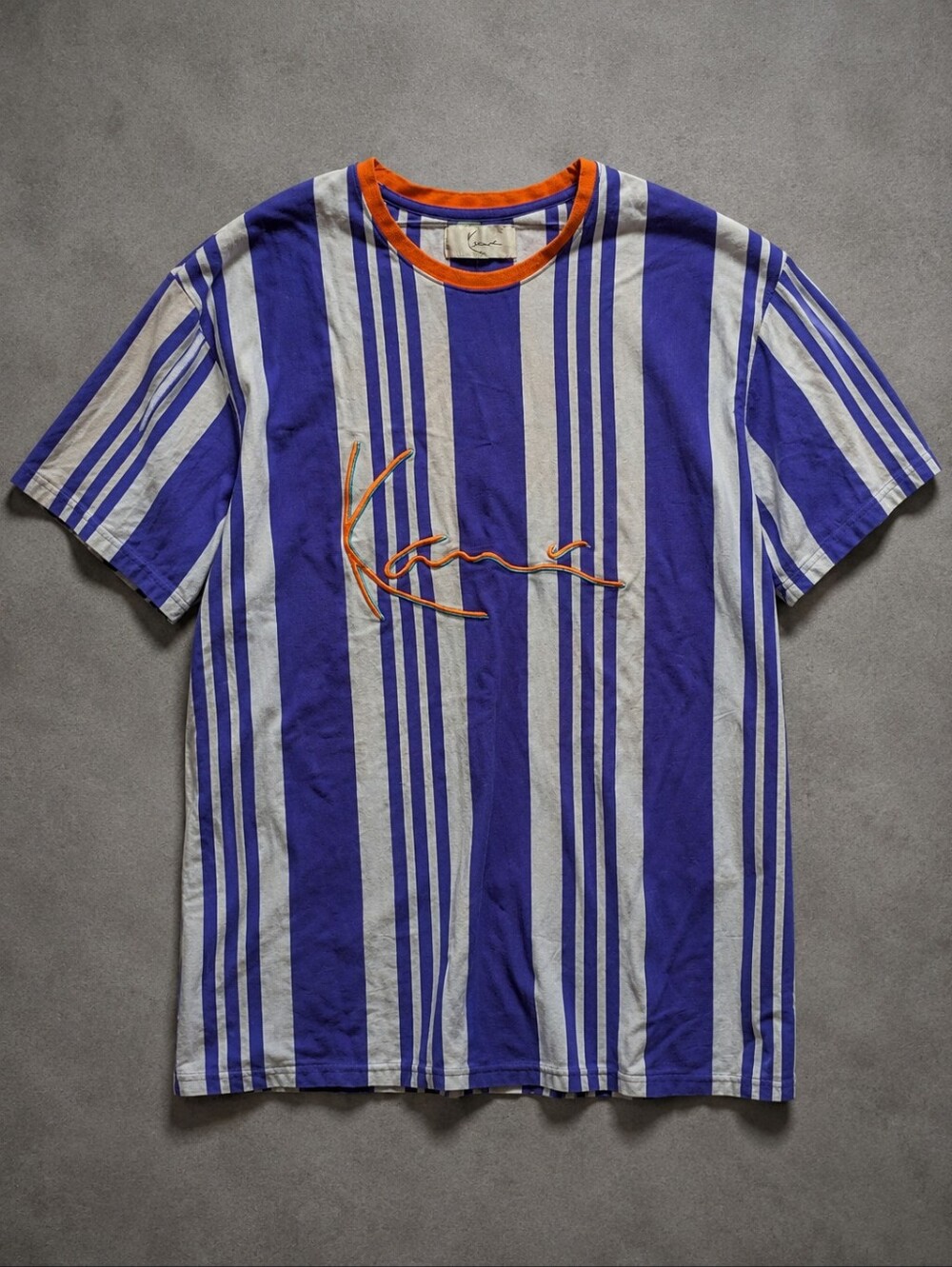Vintage Karl Kani Striped Ringer T-Shirt 90s Hip Hop Streetwear Purple Large